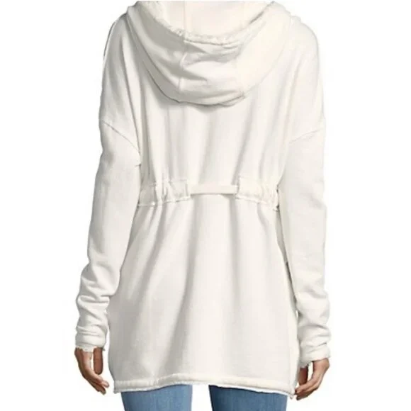 Free People Ivory French Terry Relaxed Hooded Wrap Cardigan Jacket Coastal Boho